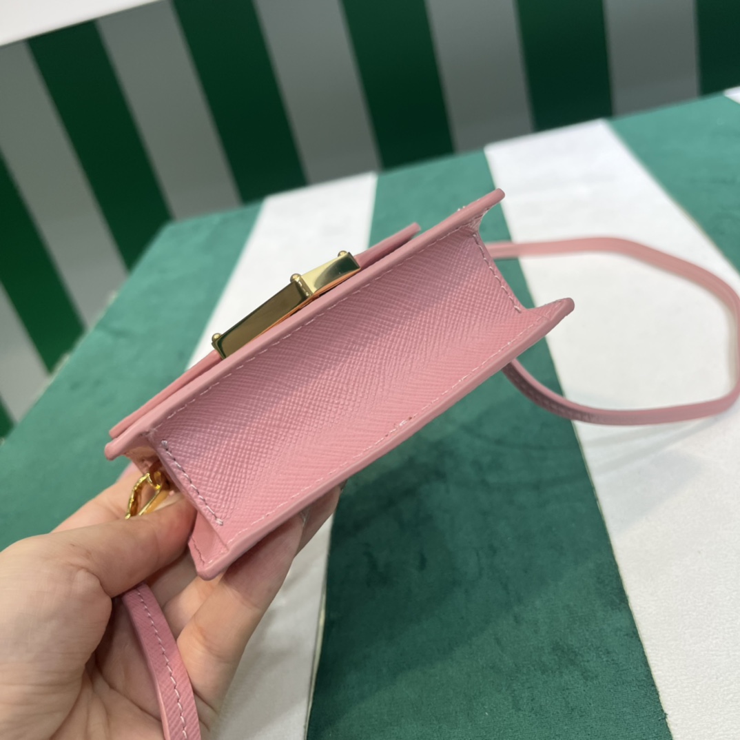 Pra*a saffiano leather card holder with shoulder strap
