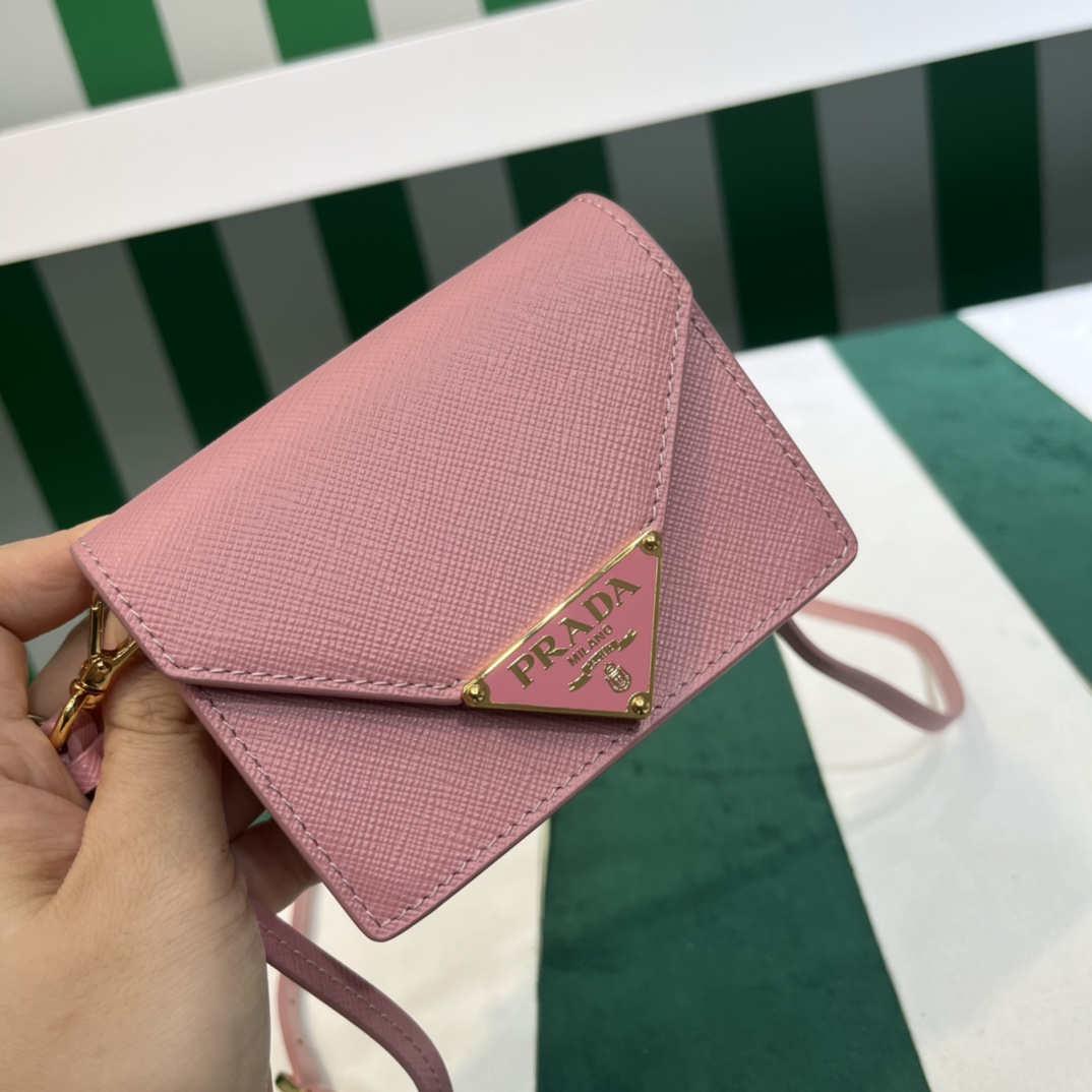 Pra*a saffiano leather card holder with shoulder strap