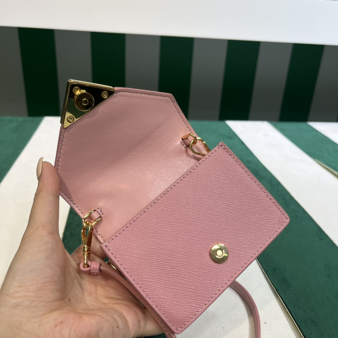 Pra*a saffiano leather card holder with shoulder strap