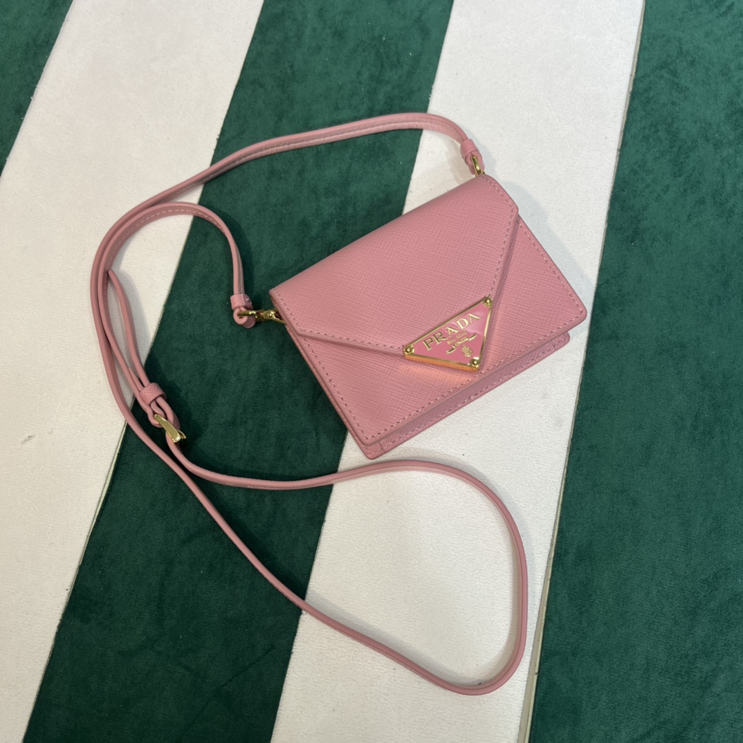 Pra*a saffiano leather card holder with shoulder strap