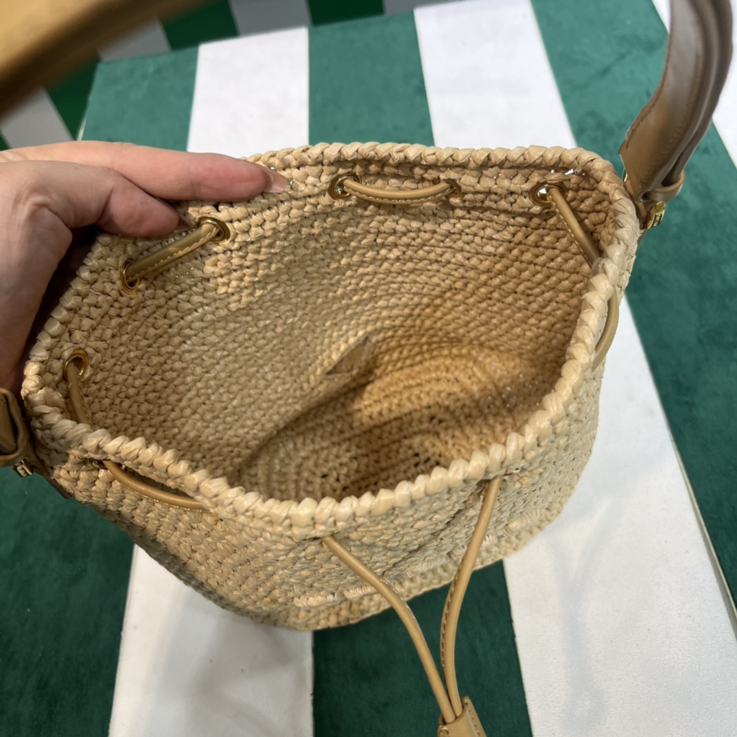 Pra*a crochet and leather mini-bucket bag