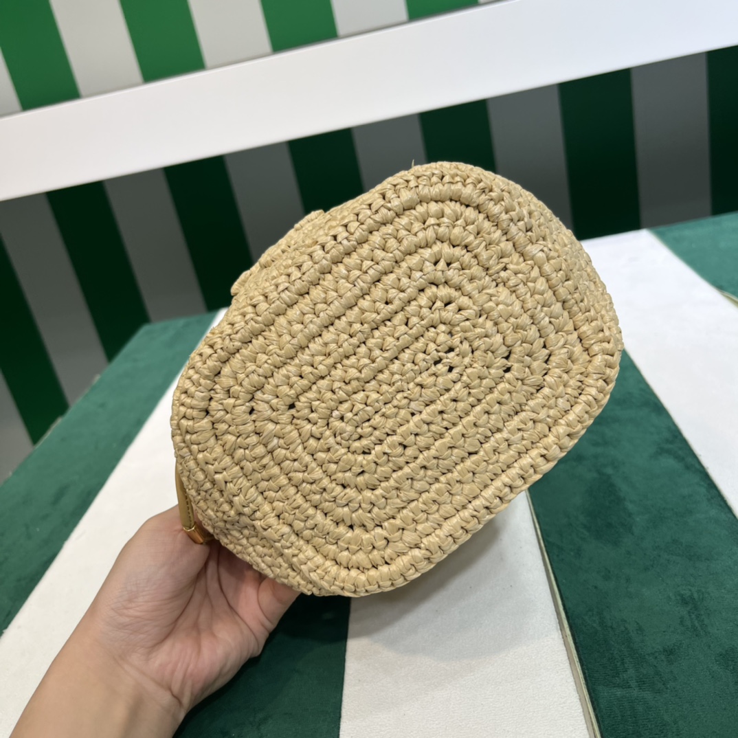 Pra*a crochet and leather mini-bucket bag