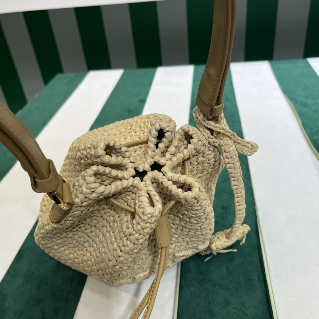 Pra*a crochet and leather mini-bucket bag