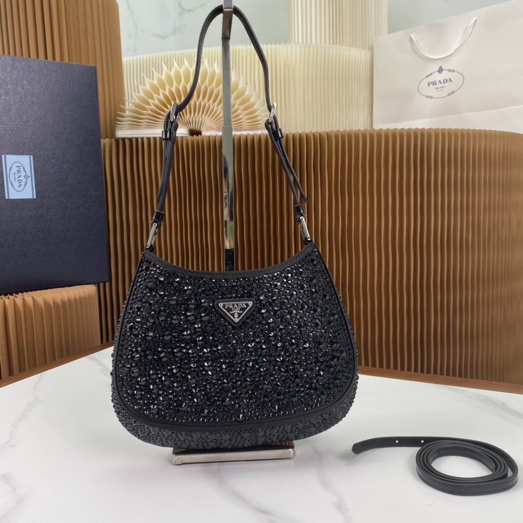 Pra*a cleo satin bag with crystals