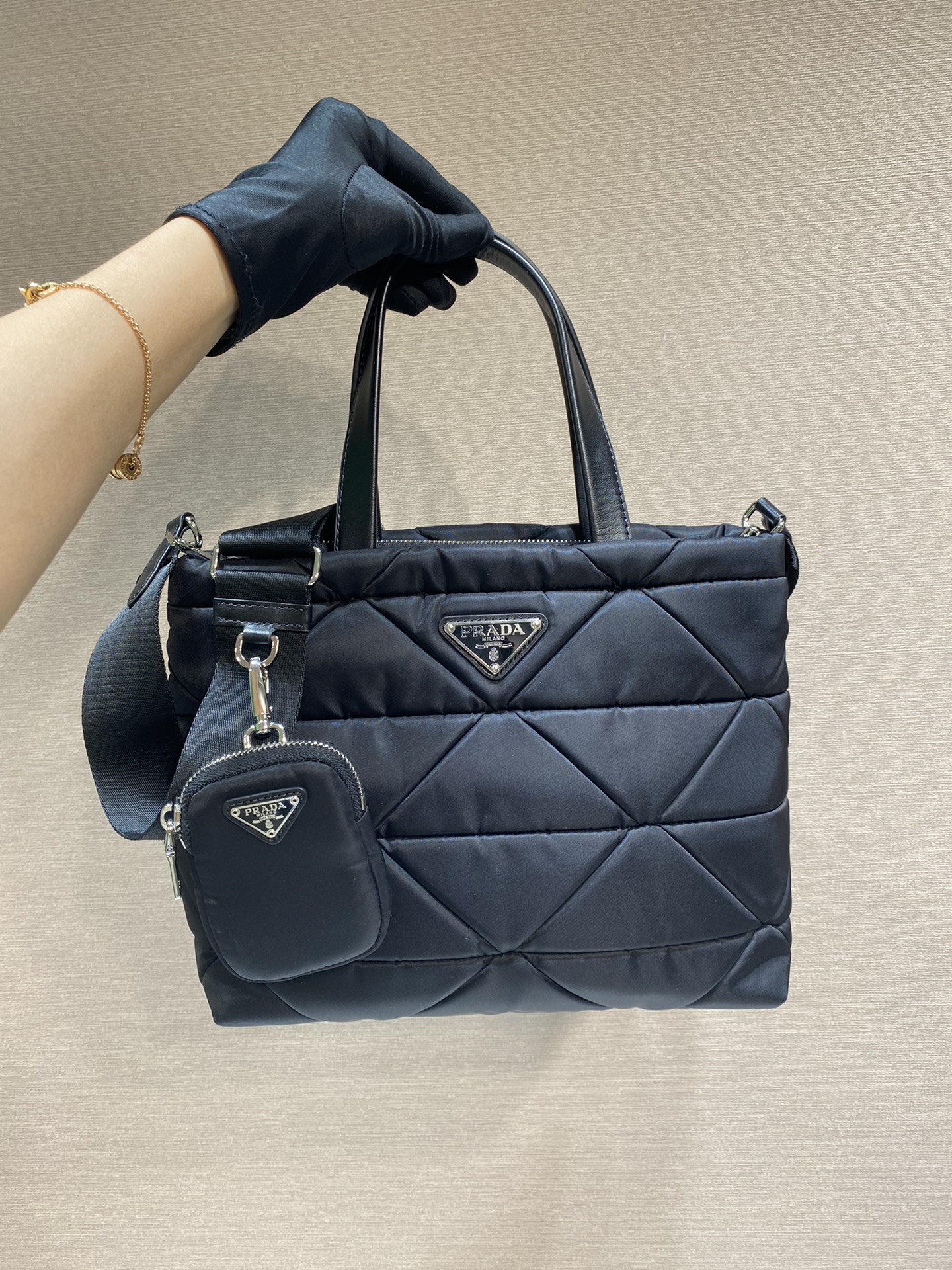 Pra*a system nappa leather patchwork tote