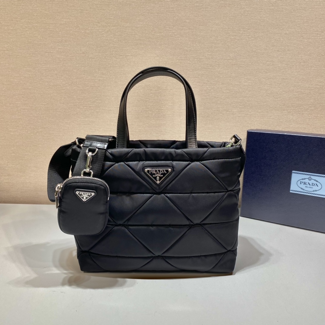 Pra*a system nappa leather patchwork tote