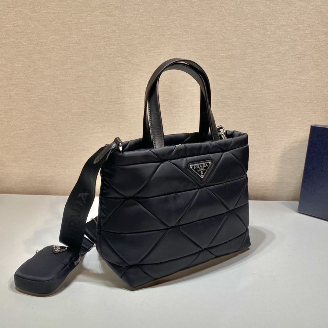 Pra*a system nappa leather patchwork tote