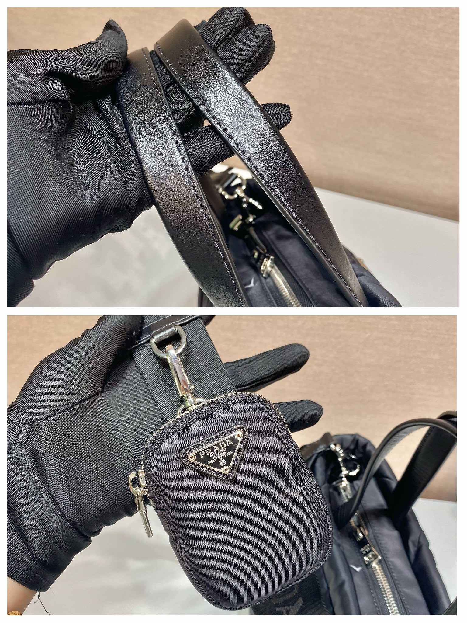 Pra*a system nappa leather patchwork tote