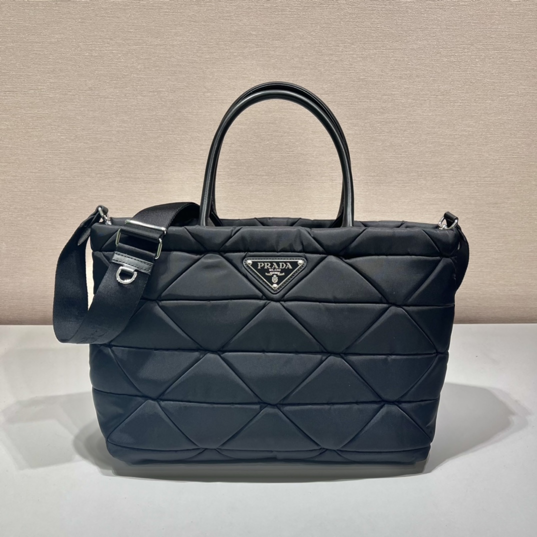 Pra*a  black re-nylon medium padded tote