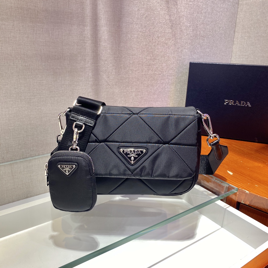 Pra*a system nappa patchwork shoulder bag