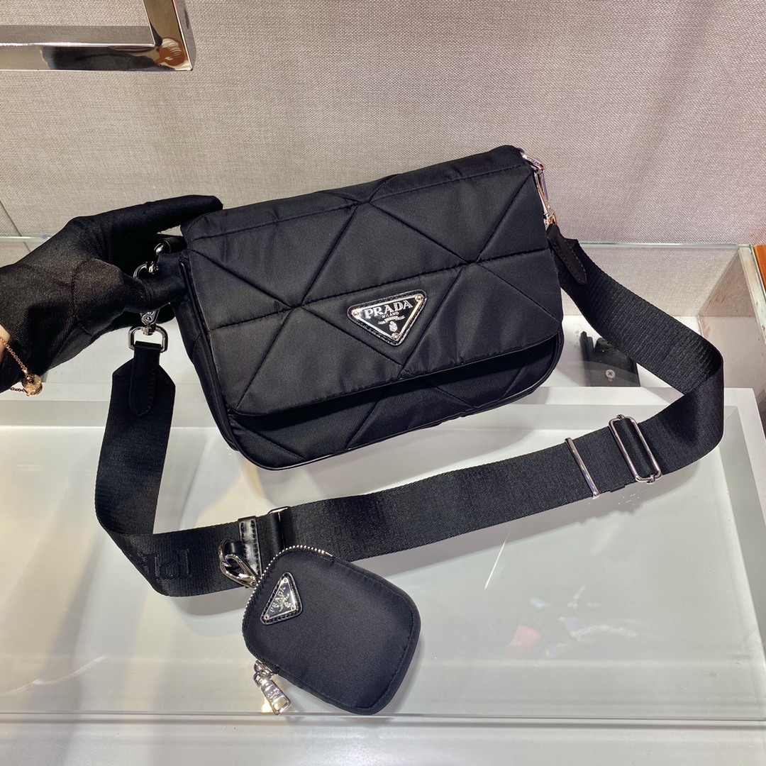 Pra*a system nappa patchwork shoulder bag
