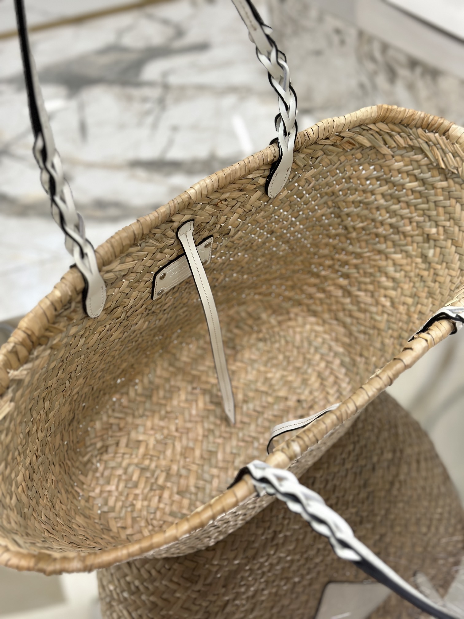 Pra*a woven palm and leather tote