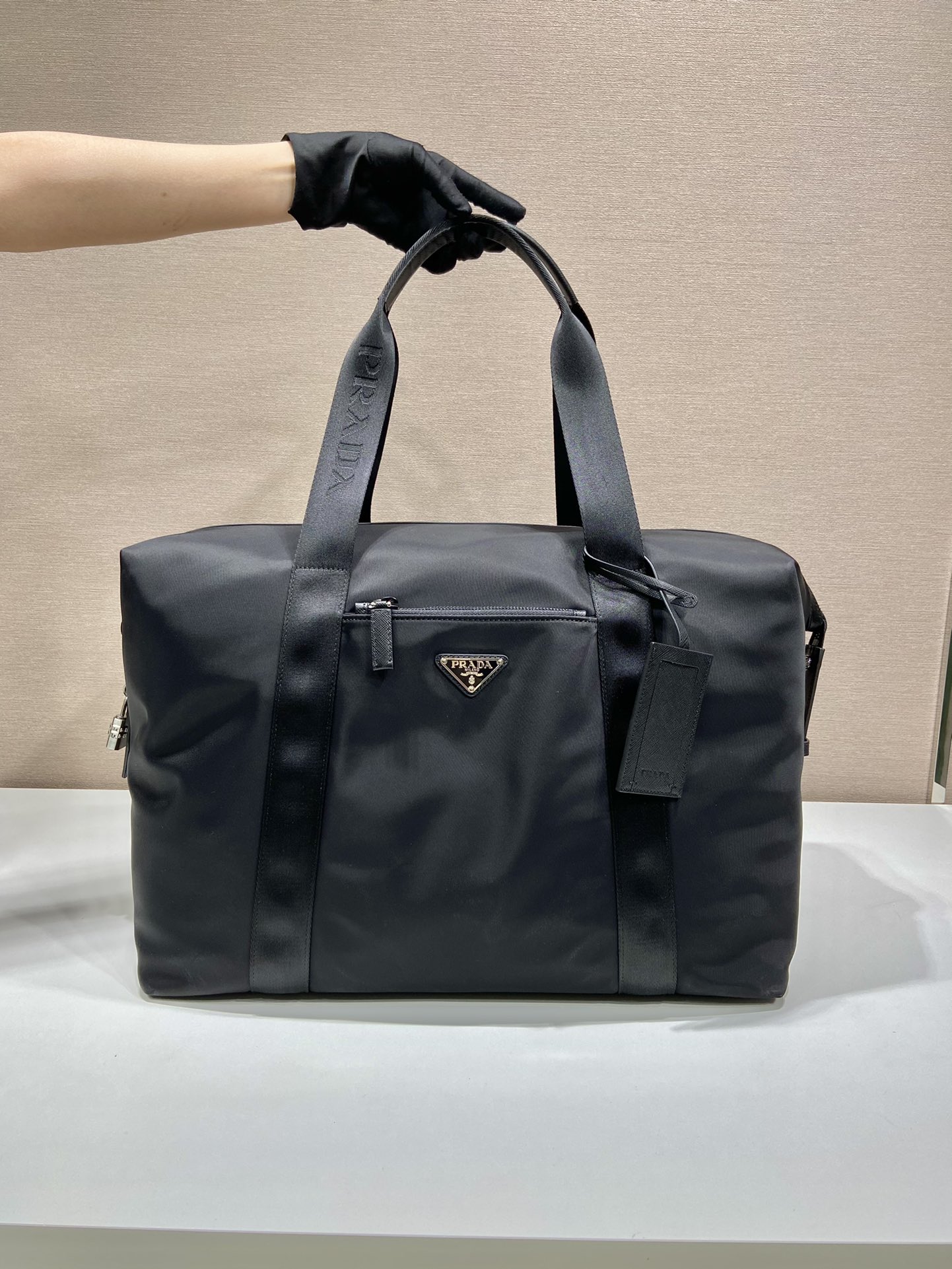 Pra*a re-nylon and saffiano leather duffle bag