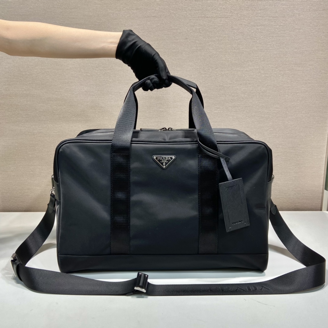 Pra*a re-nylon and saffiano leather duffle bag