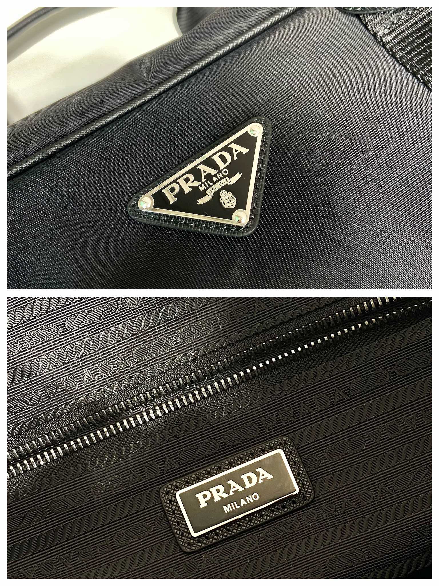 Pra*a re-nylon and saffiano leather duffle bag