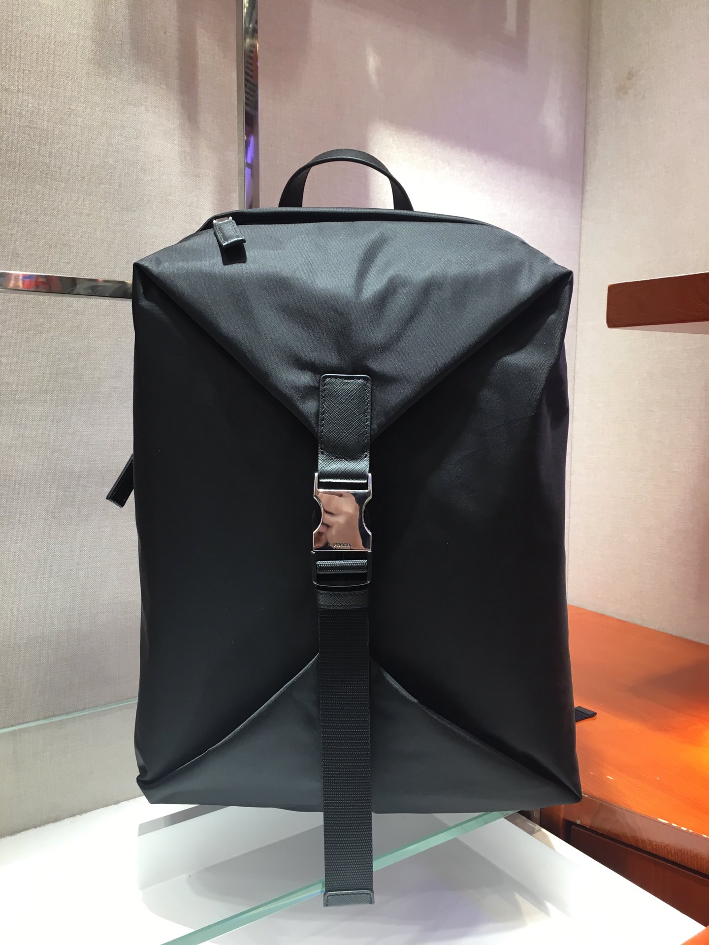 Pra*a re-nylon and saffiano leather backpack