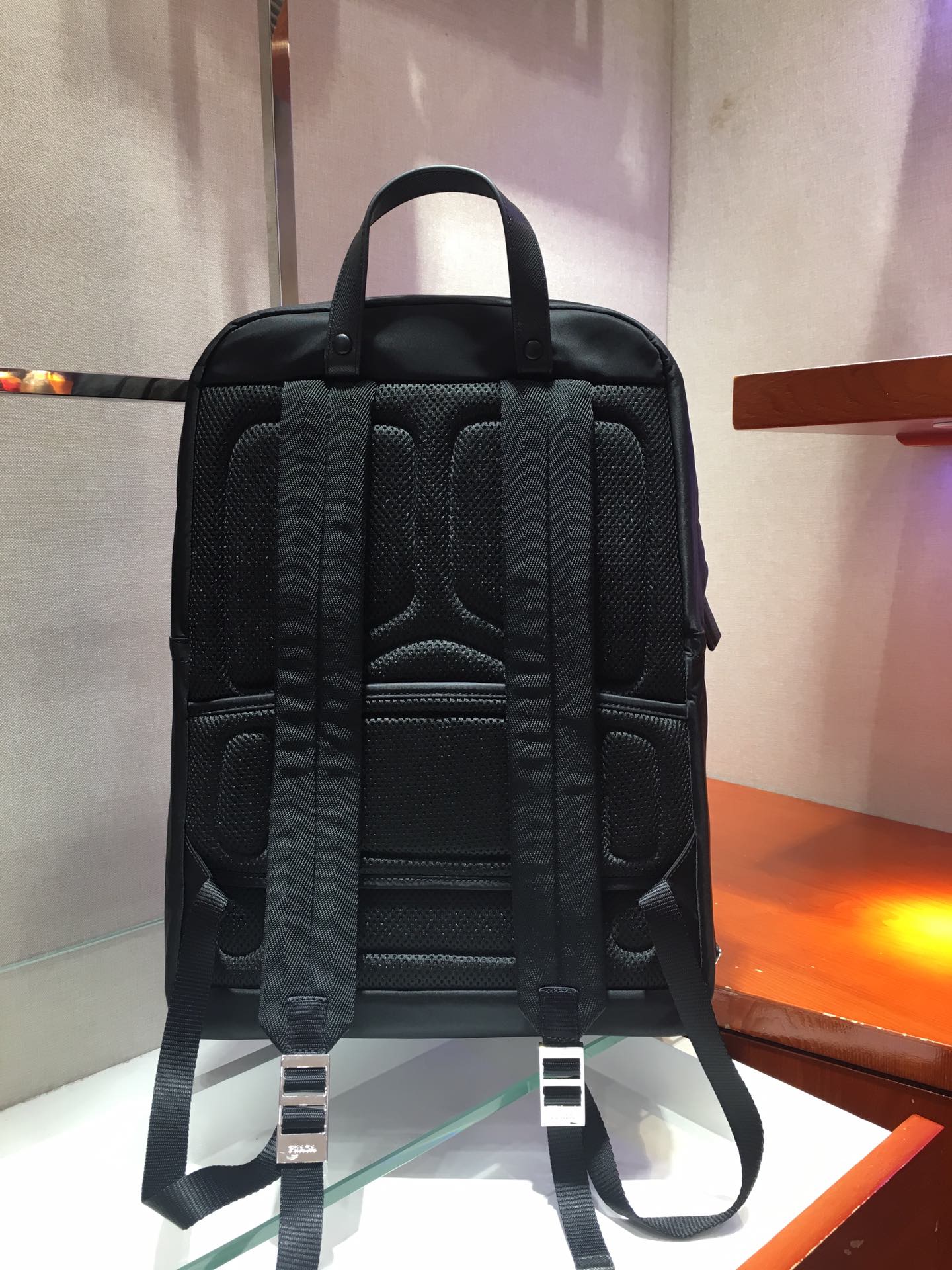 Pra*a re-nylon and saffiano leather backpack