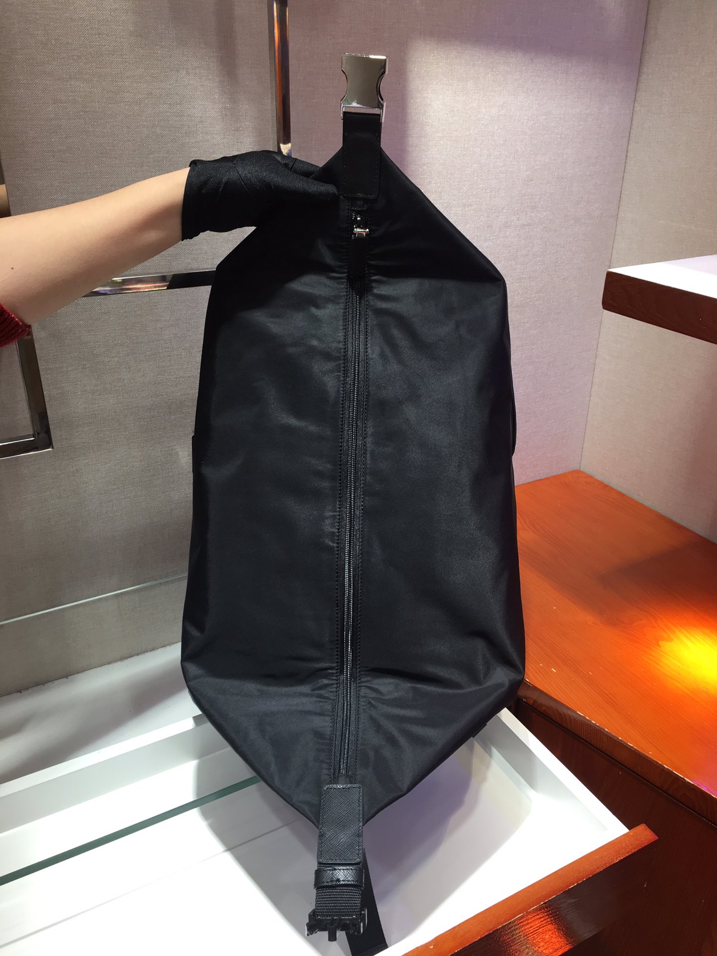 Pra*a re-nylon and saffiano leather backpack