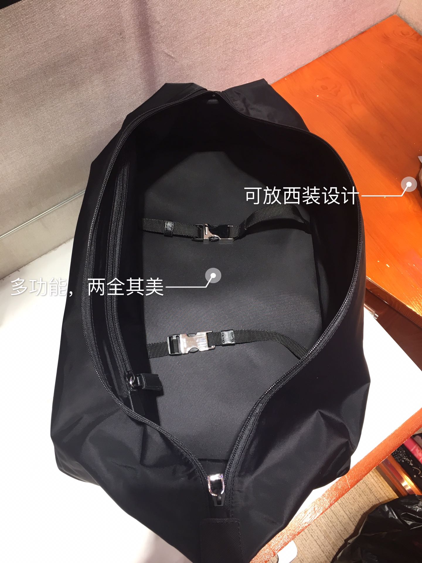 Pra*a re-nylon and saffiano leather backpack