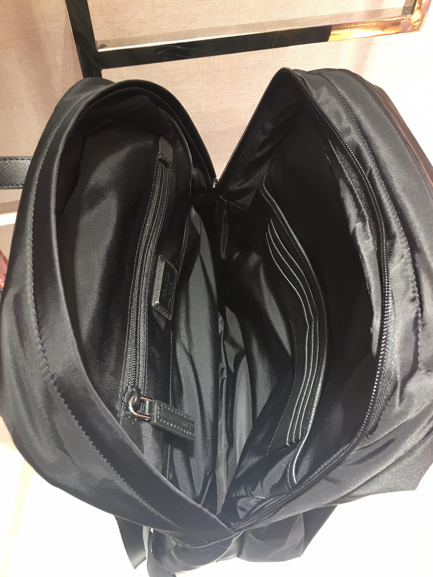 Pra*a re-nylon and saffiano leather backpack