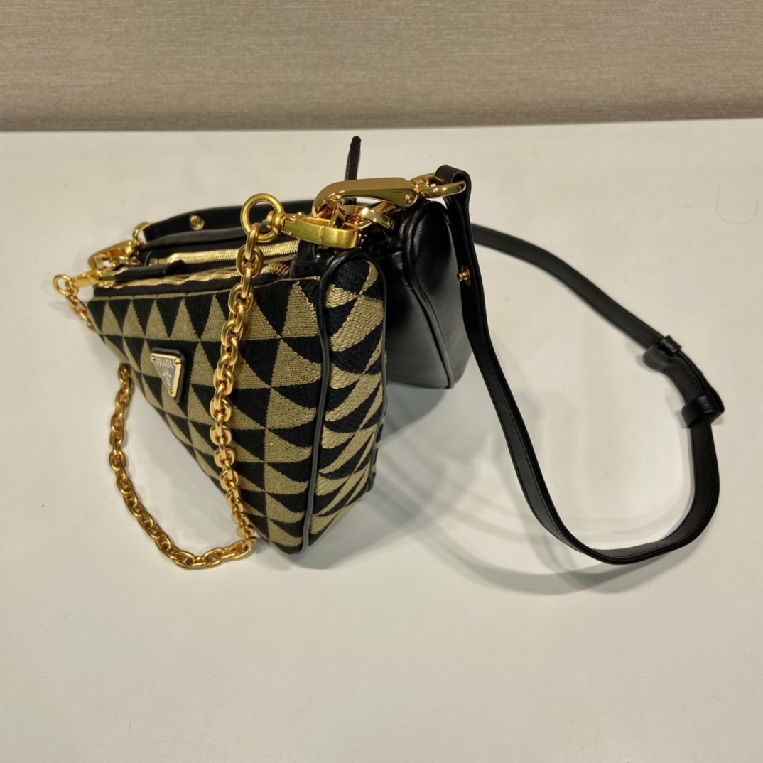Pra*a symbole leather and fabric mini bag