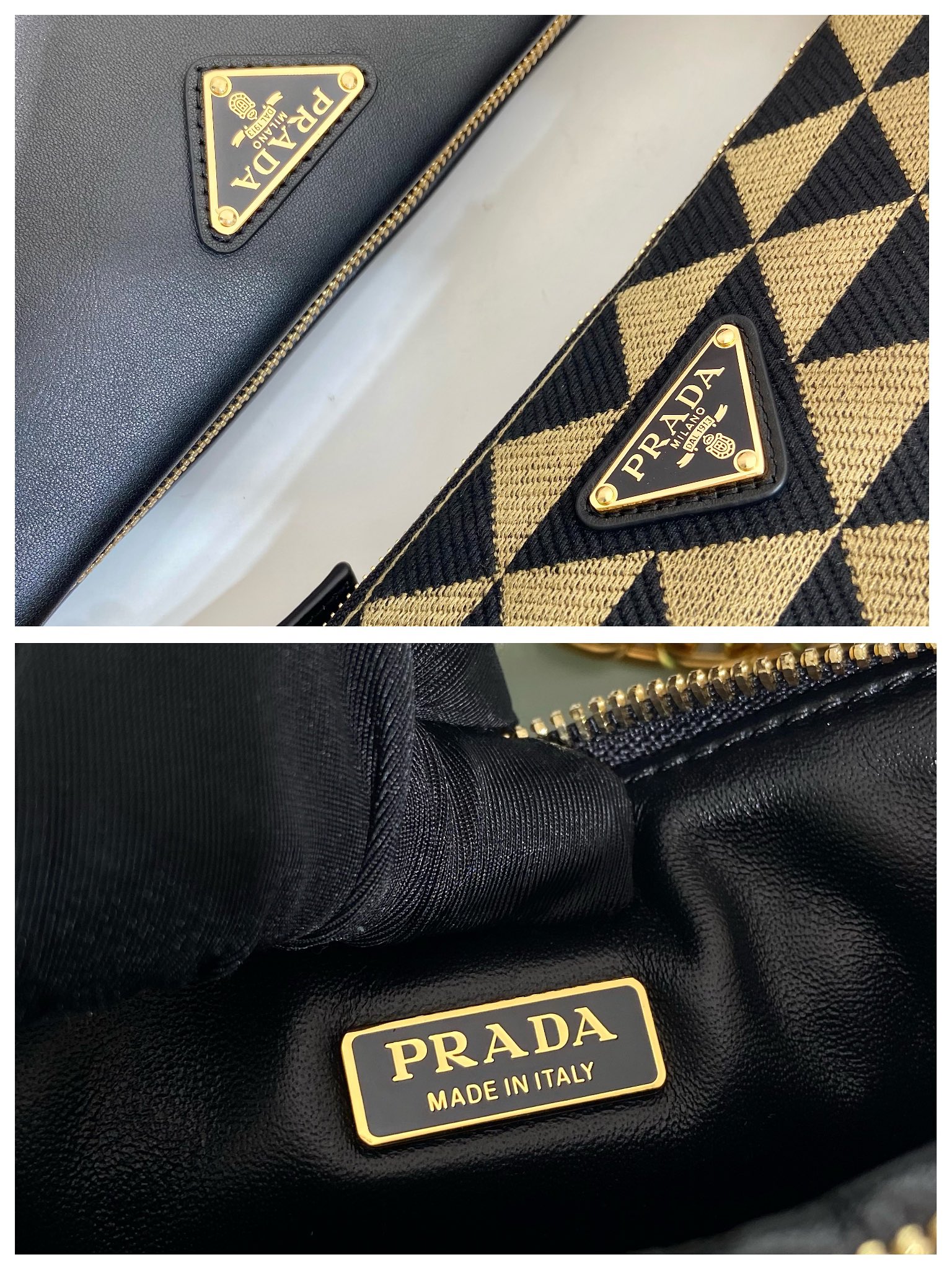 Pra*a symbole leather and fabric mini bag