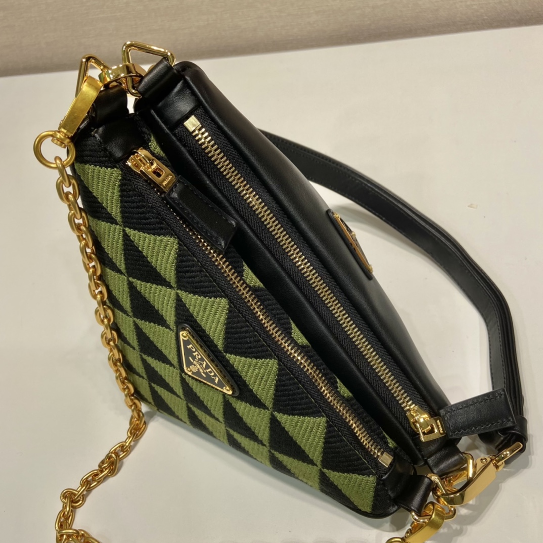 Pra*a symbole leather and fabric mini bag