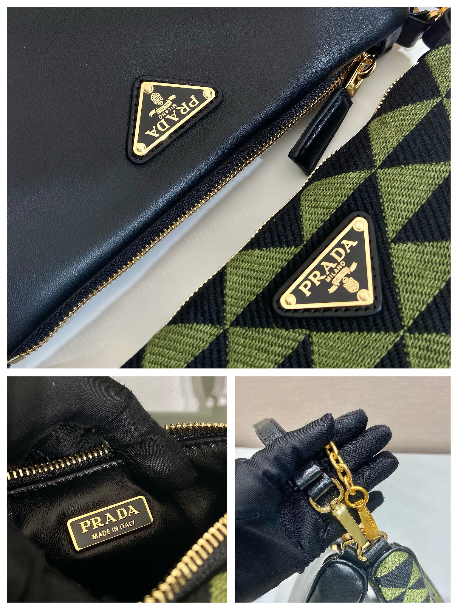 Pra*a symbole leather and fabric mini bag