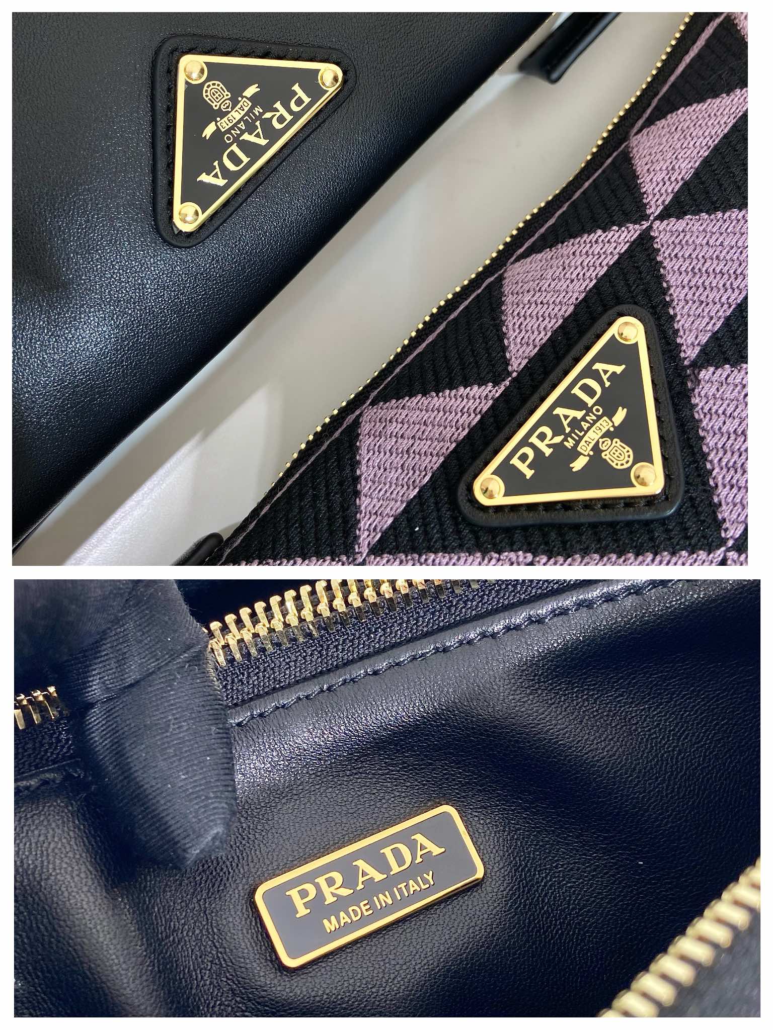 Pra*a symbole leather and fabric mini bag