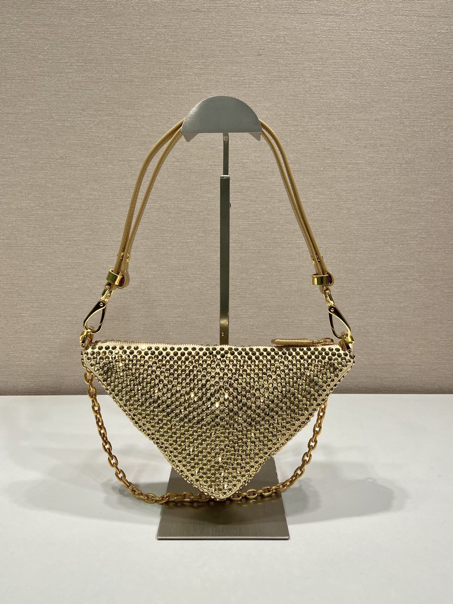 Pra*a triangle satin mini-bag with crystals