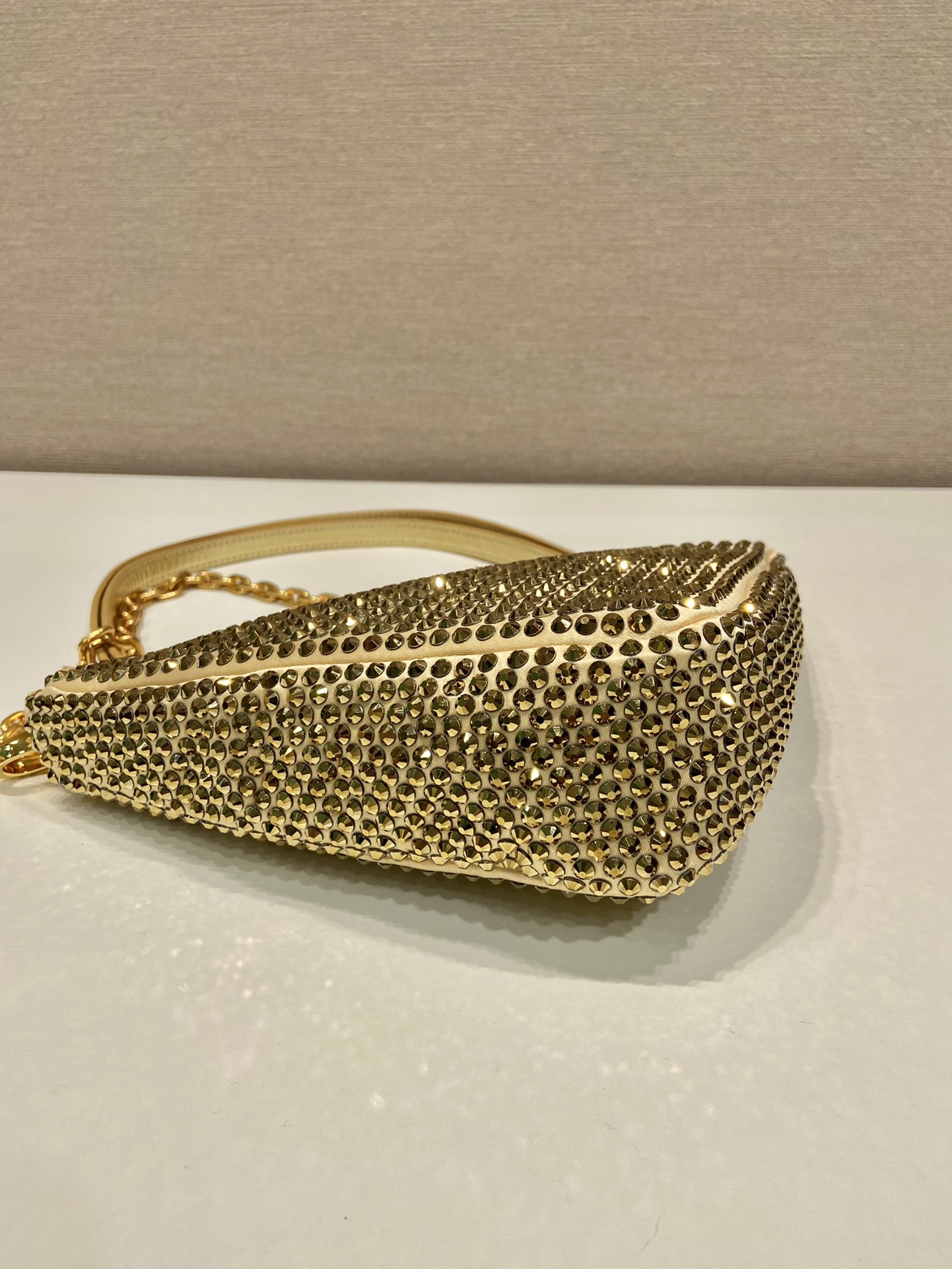 Pra*a triangle satin mini-bag with crystals