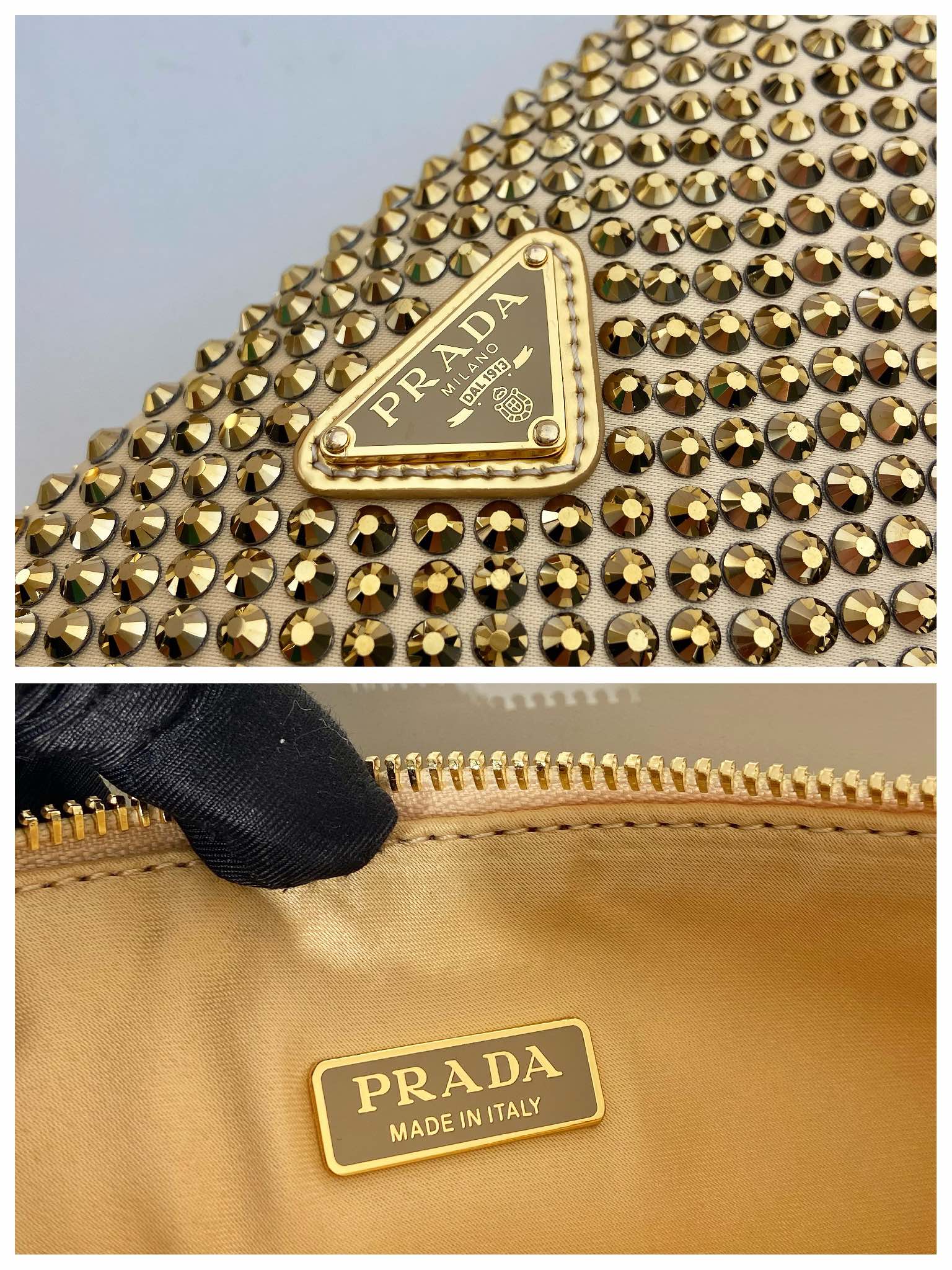 Pra*a triangle satin mini-bag with crystals