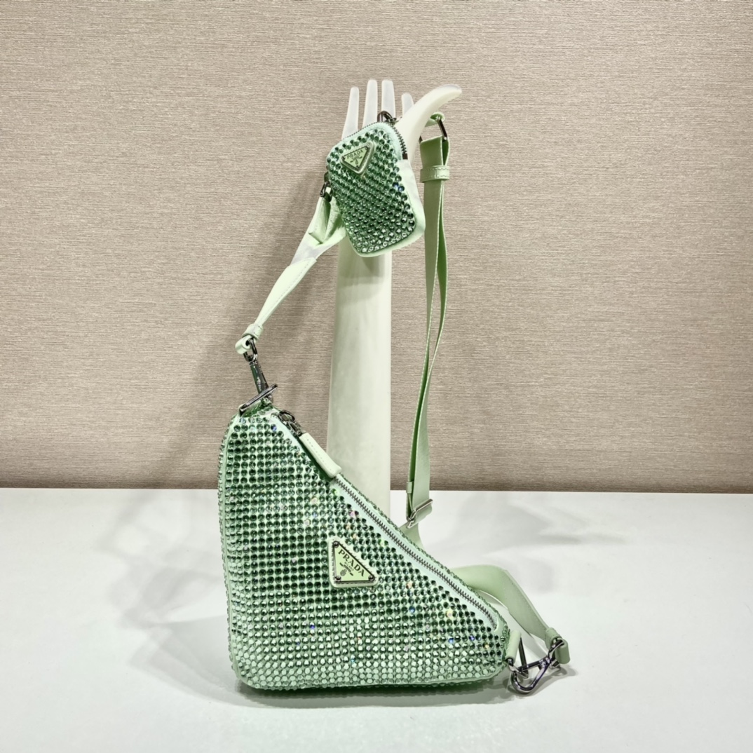 Pra*a triangle leather shoulder bag with crystal