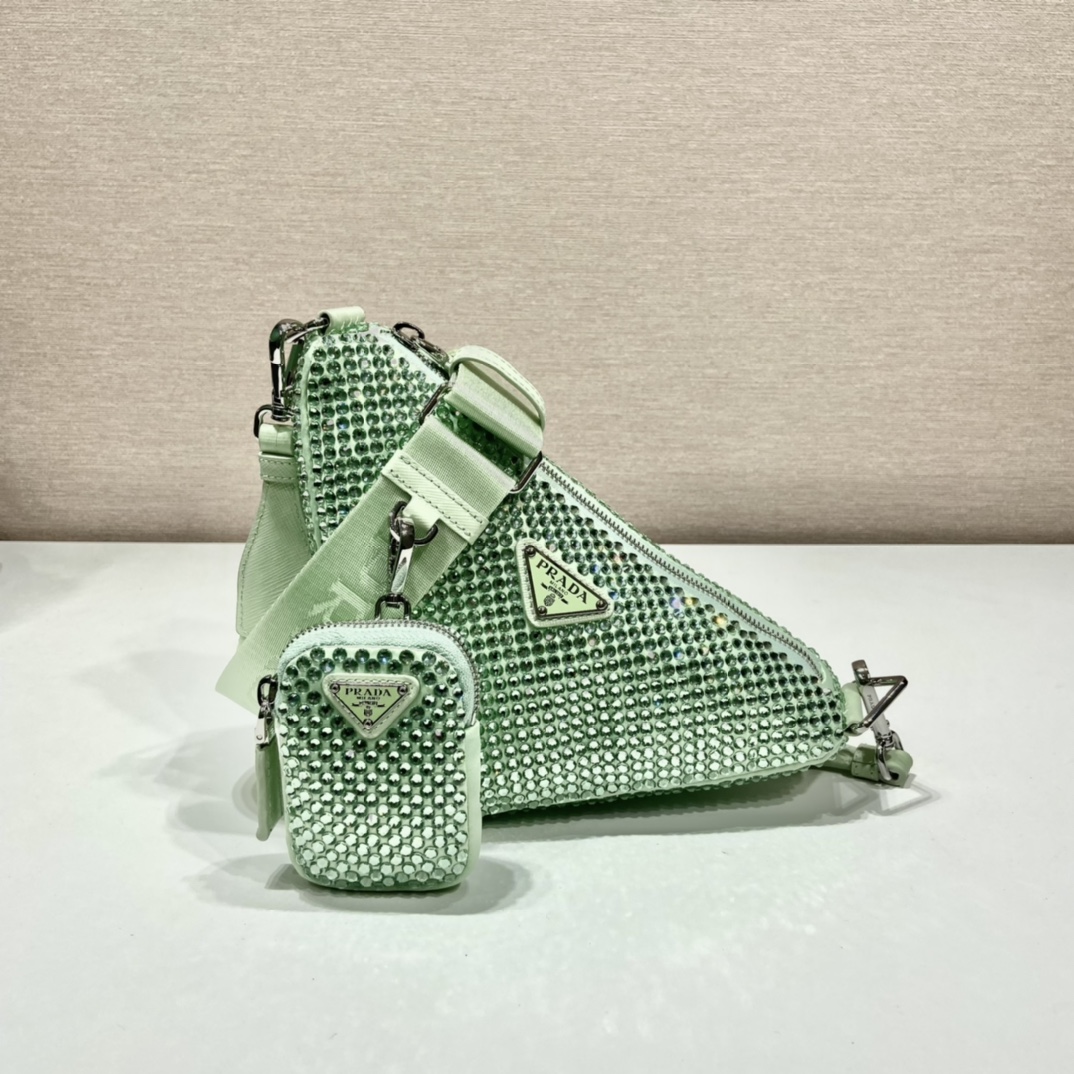 Pra*a triangle leather shoulder bag with crystal