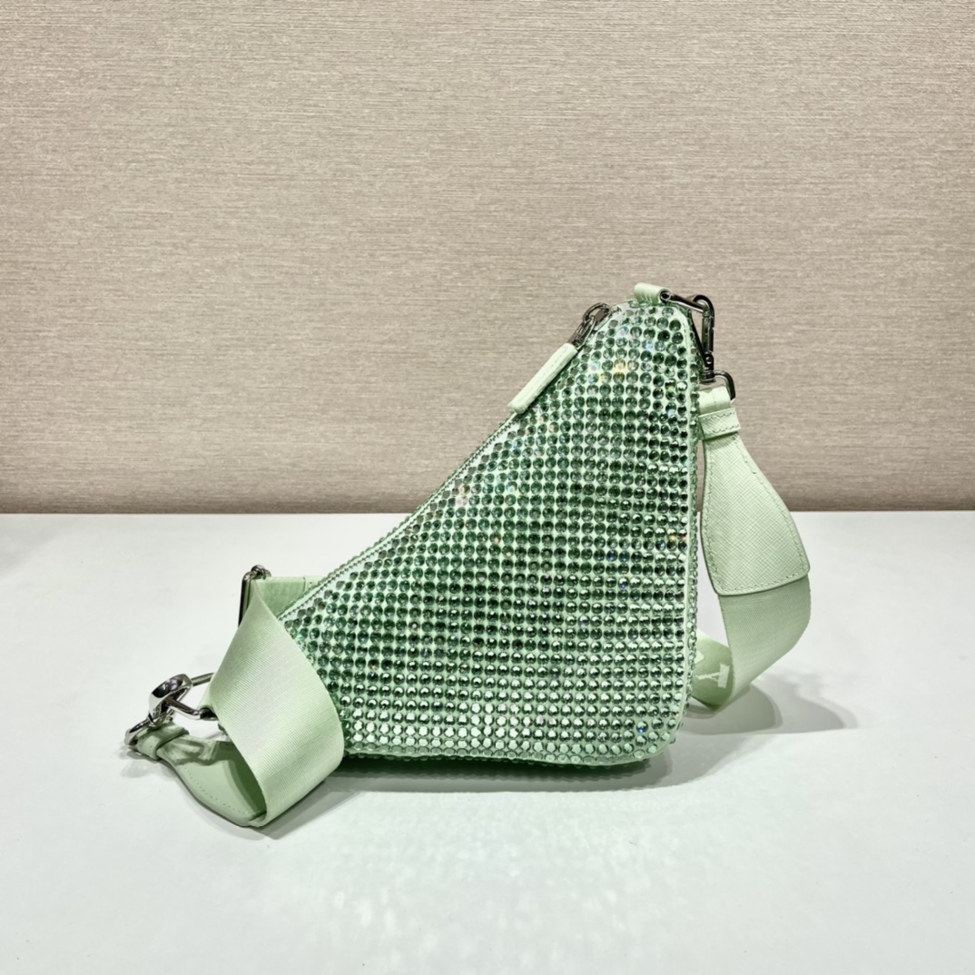 Pra*a triangle leather shoulder bag with crystal