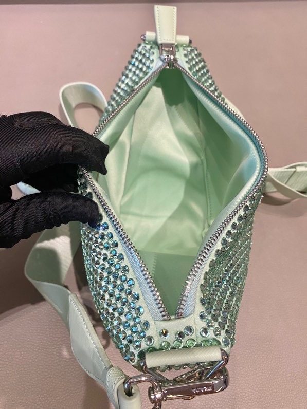 Pra*a triangle leather shoulder bag with crystal