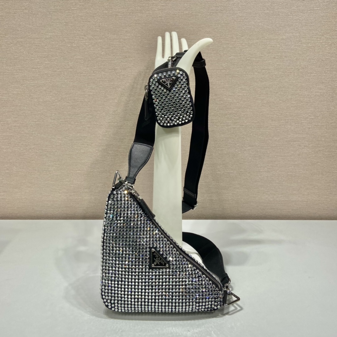 Pra*a triangle shoulder bag with crystal
