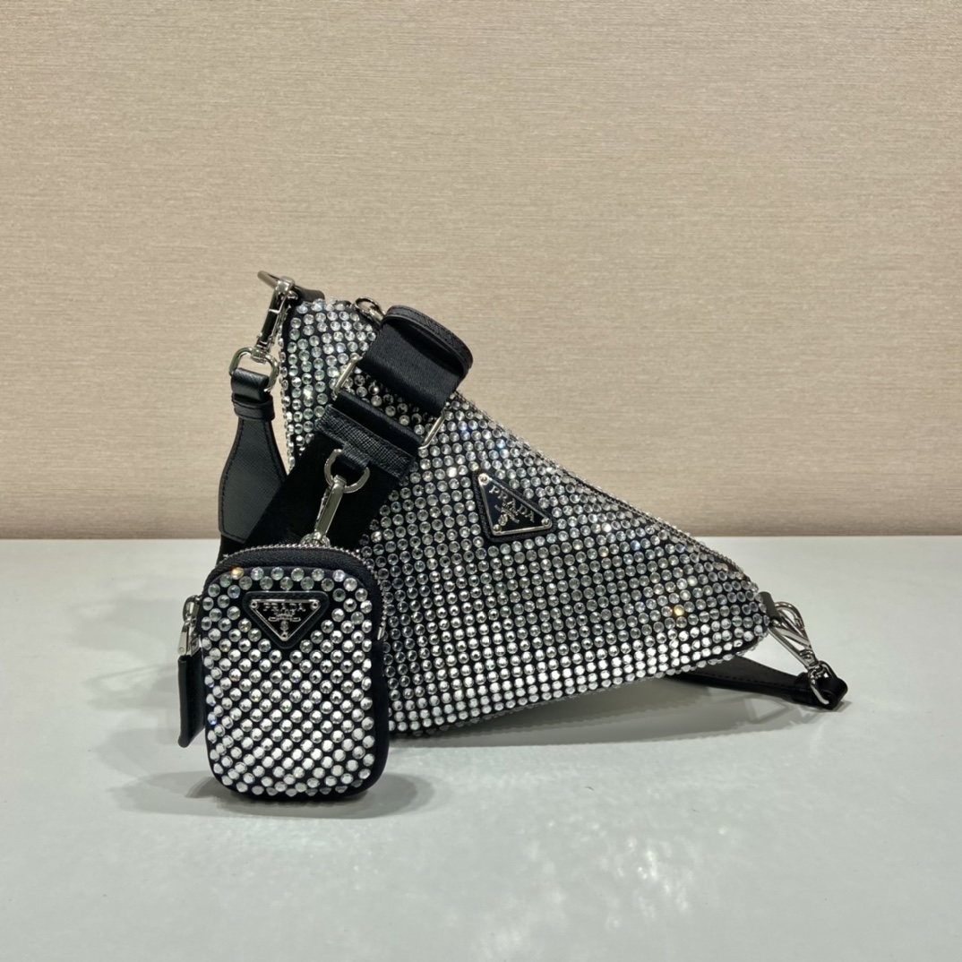 Pra*a triangle shoulder bag with crystal