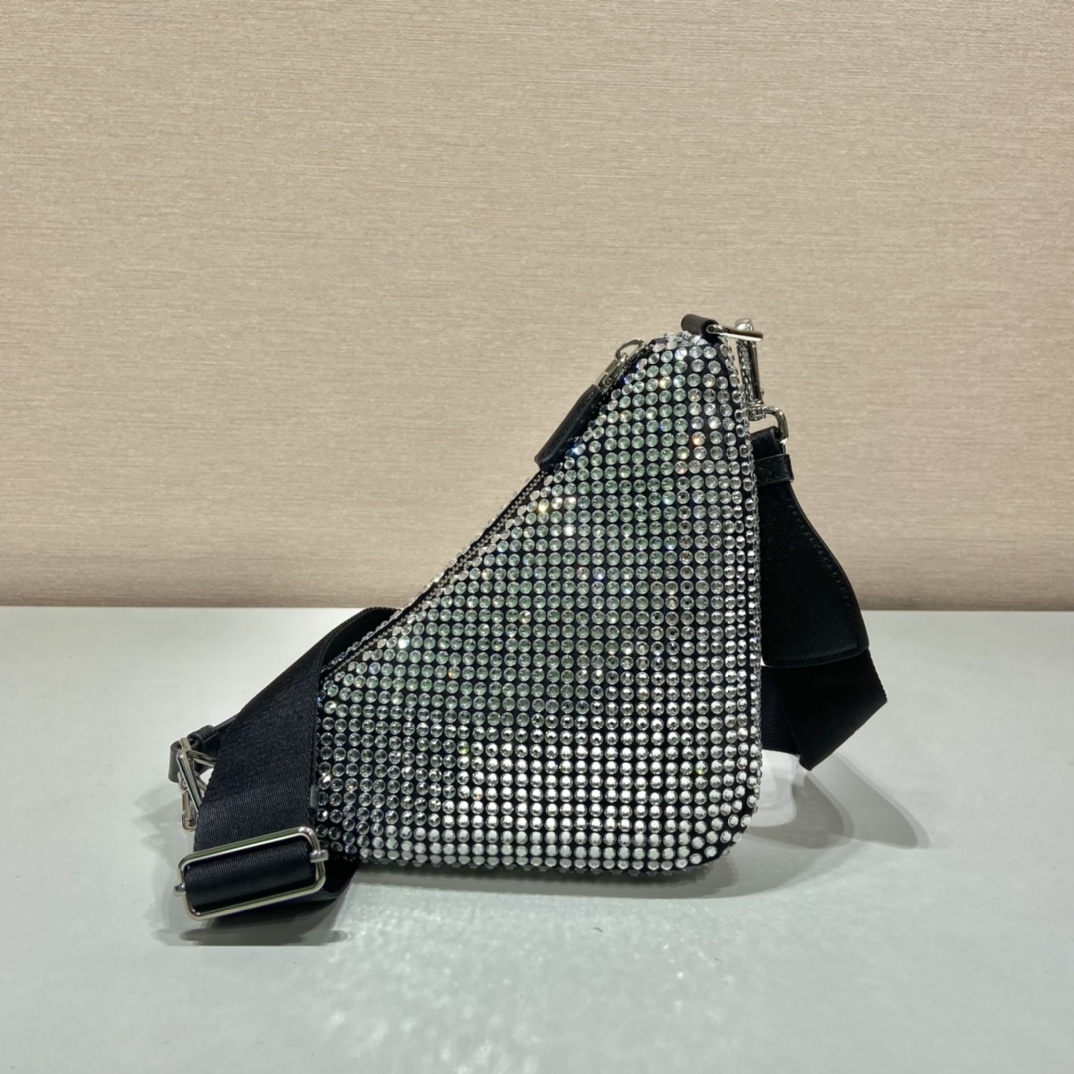 Pra*a triangle shoulder bag with crystal