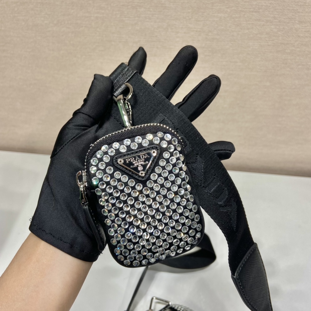 Pra*a triangle shoulder bag with crystal