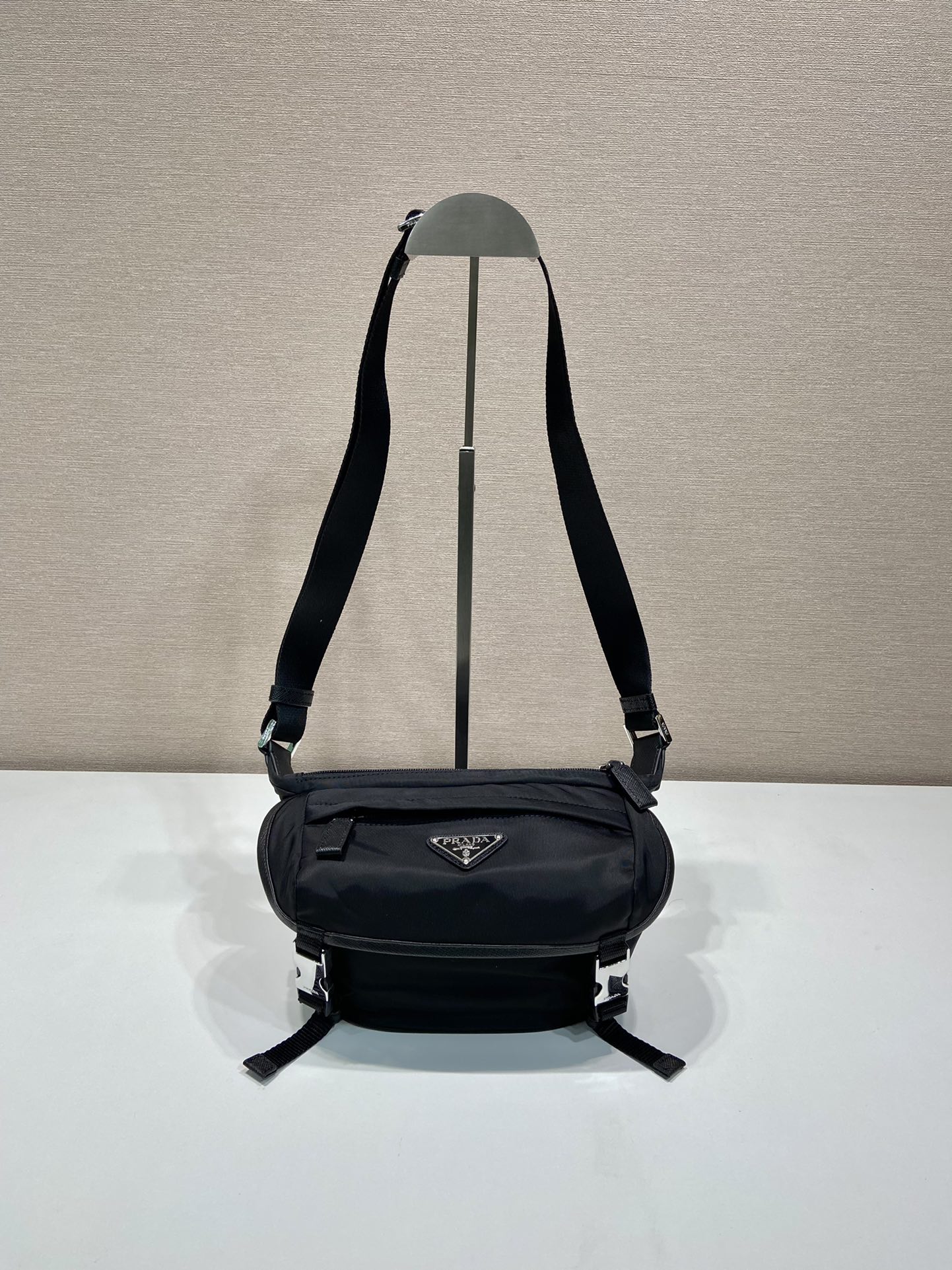 Pra*a re-nylon and saffiano leather shoulder bag