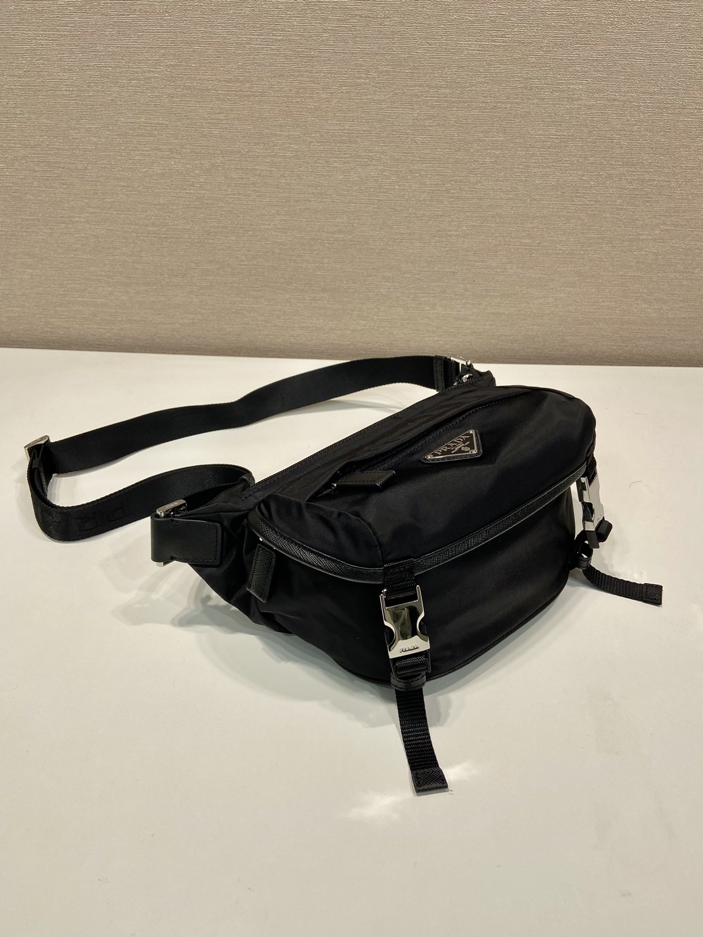 Pra*a re-nylon and saffiano leather shoulder bag