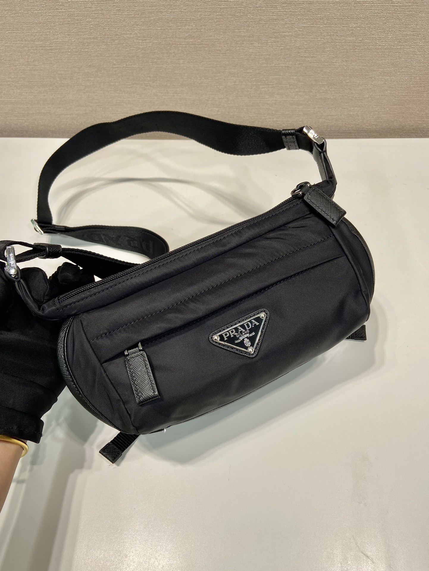 Pra*a re-nylon and saffiano leather shoulder bag