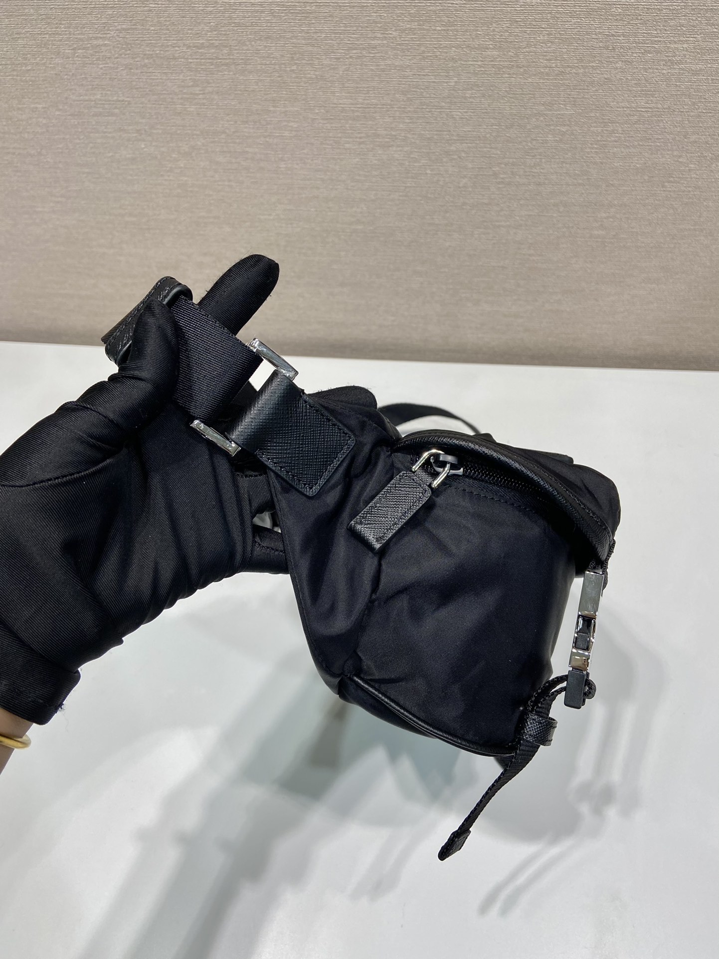 Pra*a re-nylon and saffiano leather shoulder bag