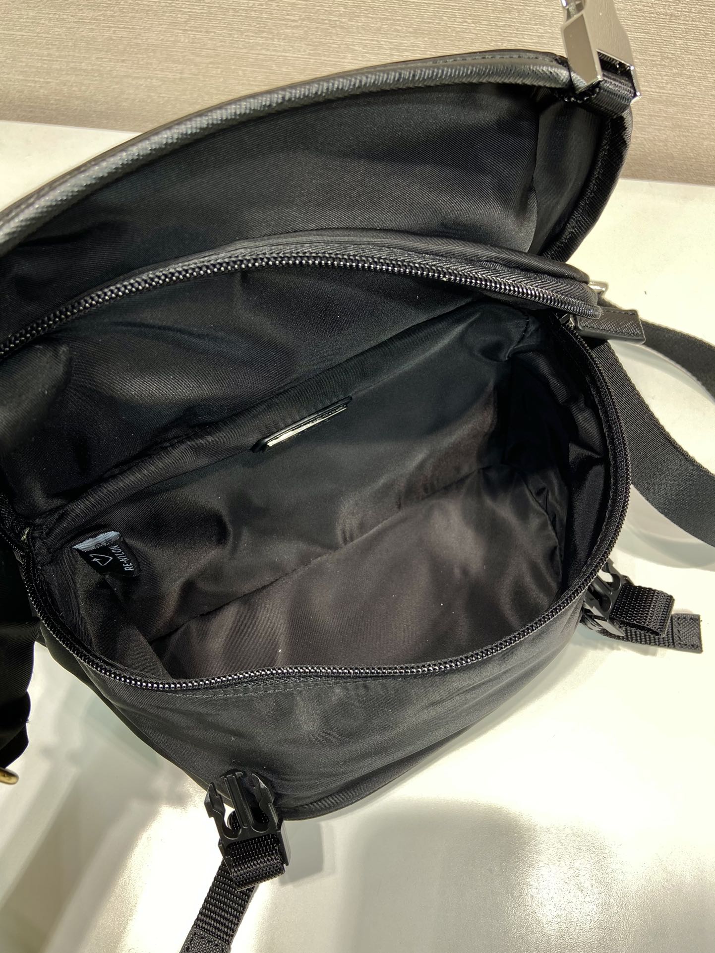 Pra*a re-nylon and saffiano leather shoulder bag