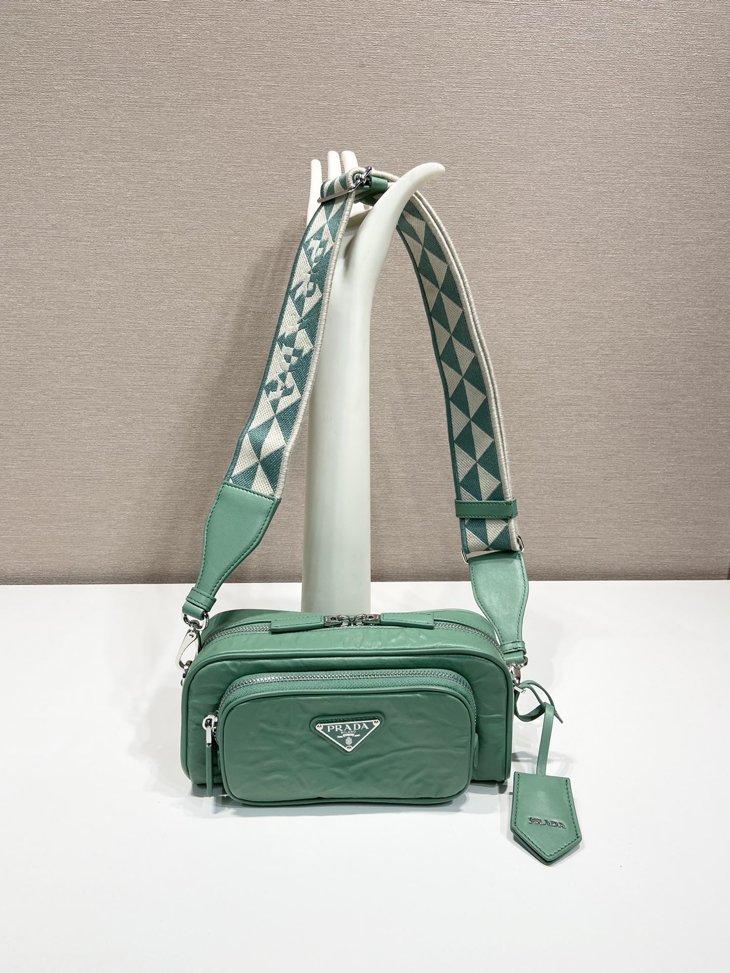 Pra*a nappa antique leather multi-pocket shoulder bag