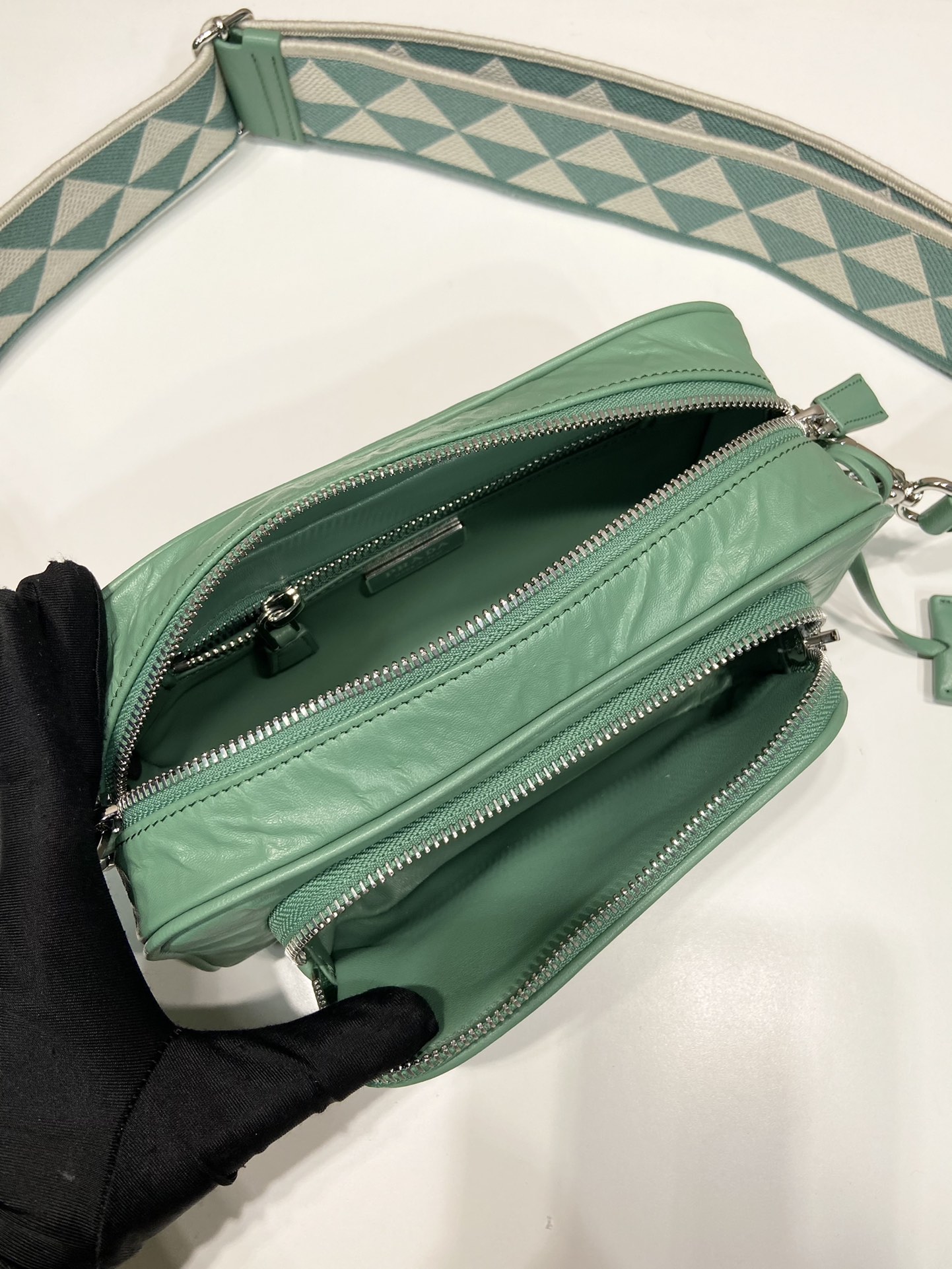 Pra*a nappa antique leather multi-pocket shoulder bag