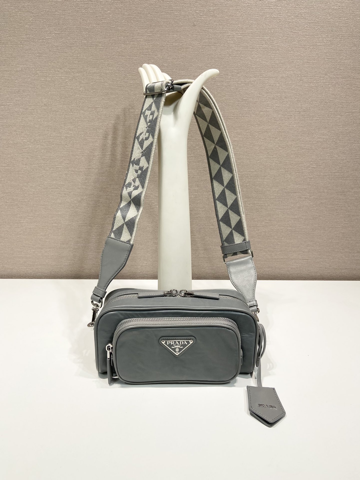 Pra*a nappa antique leather multi-pocket shoulder bag