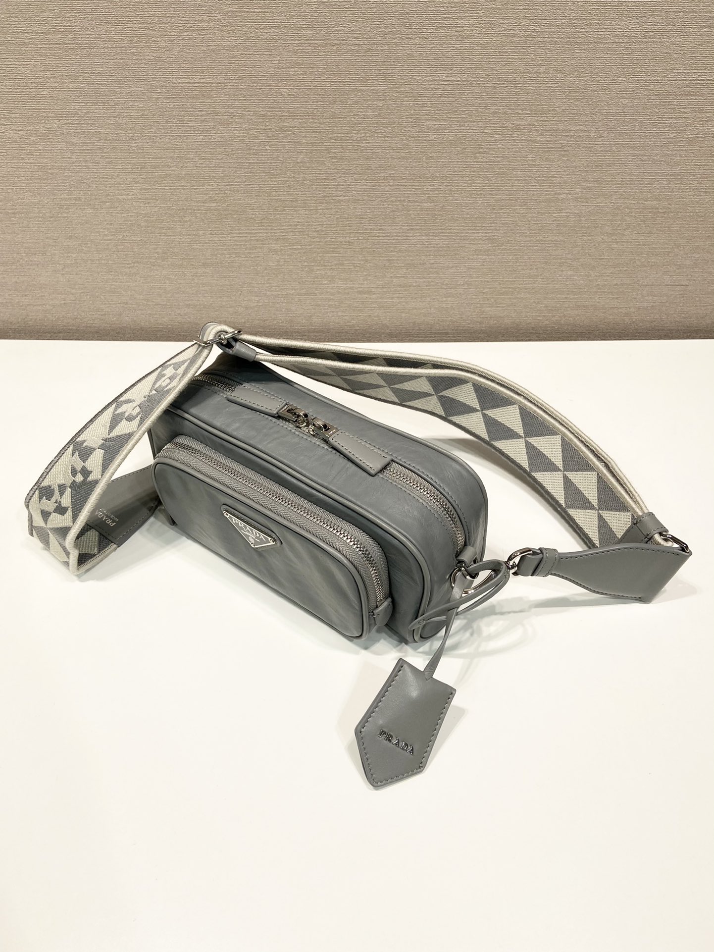 Pra*a nappa antique leather multi-pocket shoulder bag