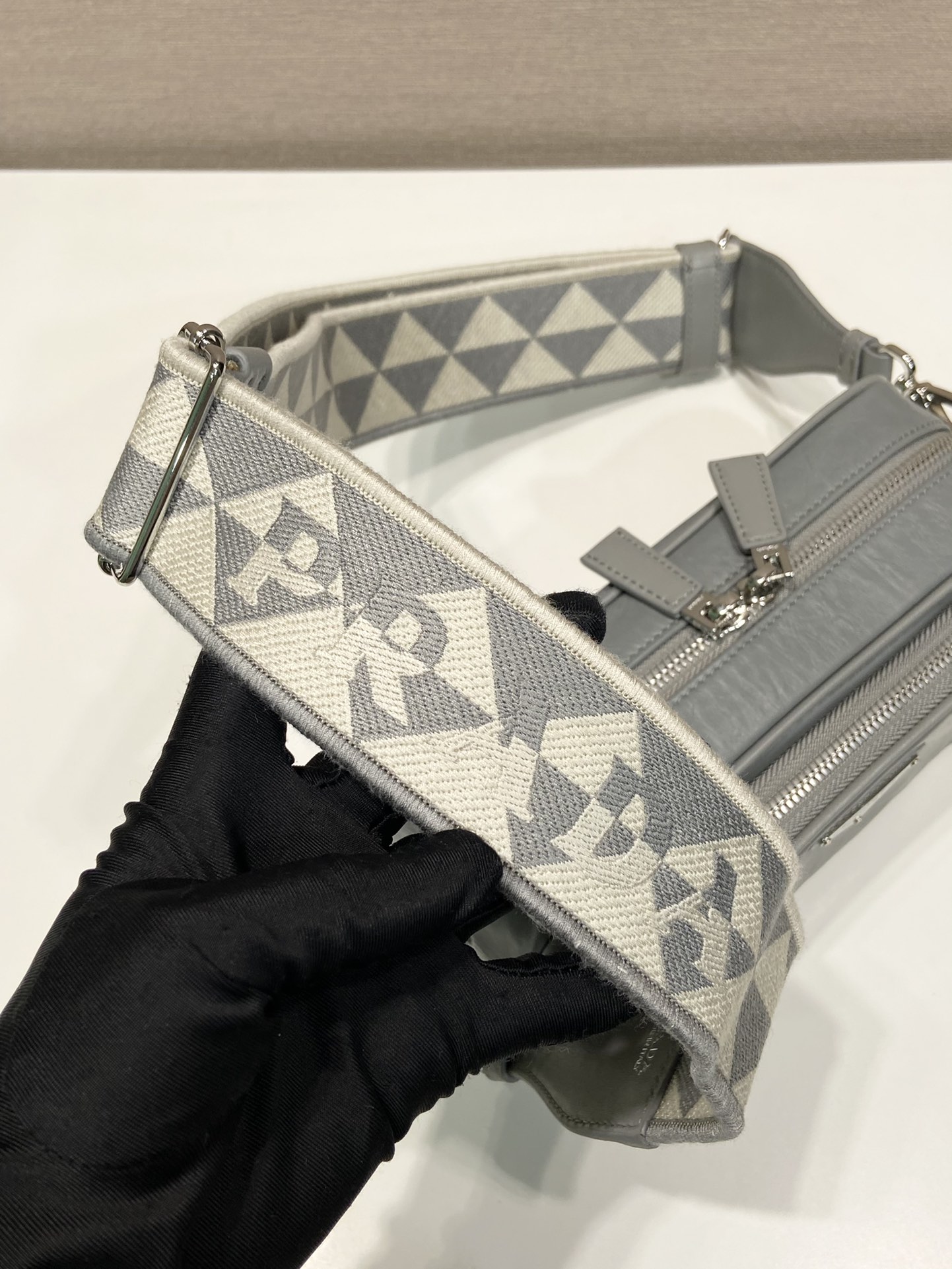 Pra*a nappa antique leather multi-pocket shoulder bag